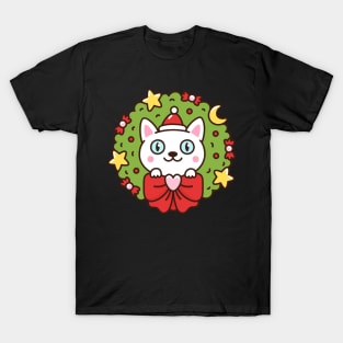 Christmas wreath with cute cat T-Shirt